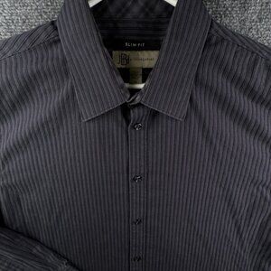 Jhane Barnes Slim Fit XL Long Sleeve Button Up Shirt Striped Cotton JBH Dark